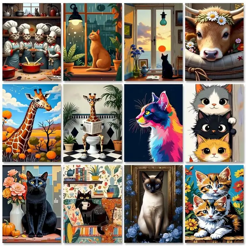 

GATYZTORY Acrylic Paint By Number For Adults Cartoon Cat Coloring By Numbers On Canvas Animal For Living Room Decoration