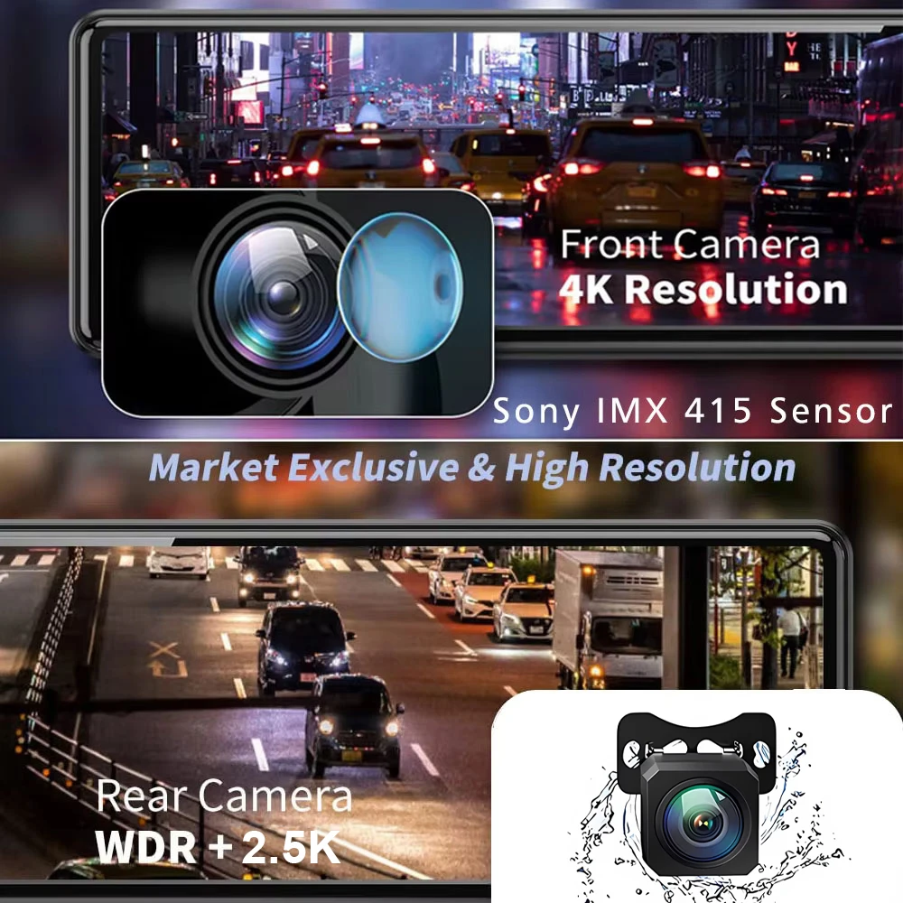11.26” 4K Front 2160P Dvr GPS WIFI Rear 2.5K Mirror Dash Cam Dual Lens IPS Screen Car Camera Drive Recorder tream Mirror Das Cam