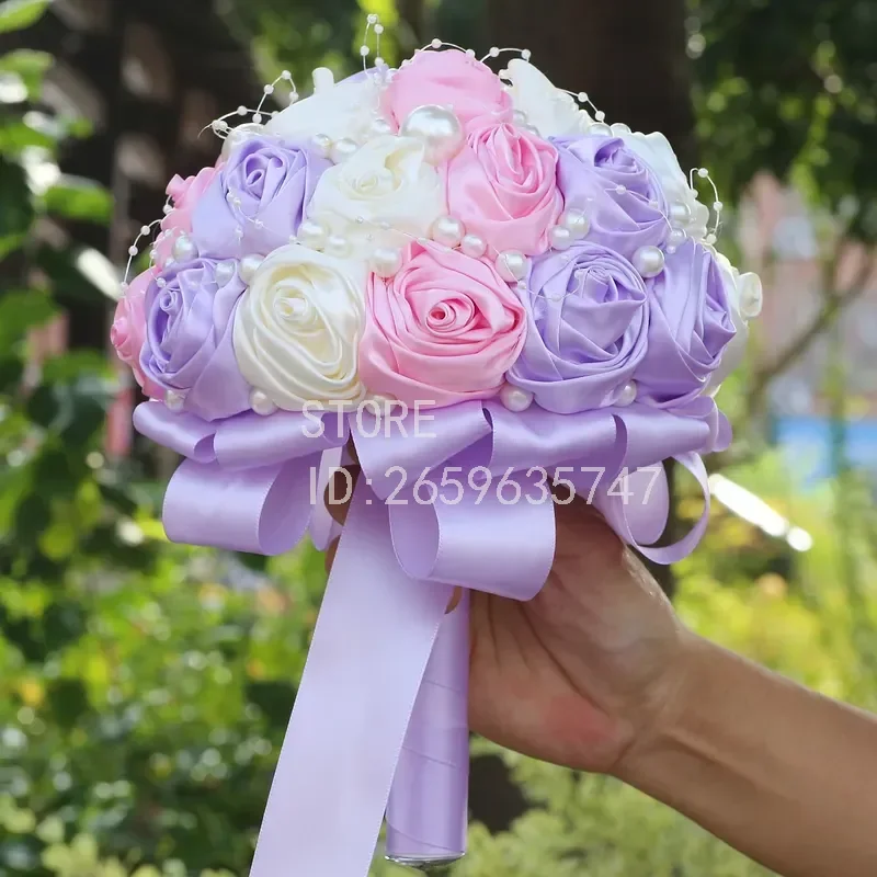 European American Bride Bouquet Light Purple Pink Wedding Bouquet Optional Color Cross Border Supply W925B