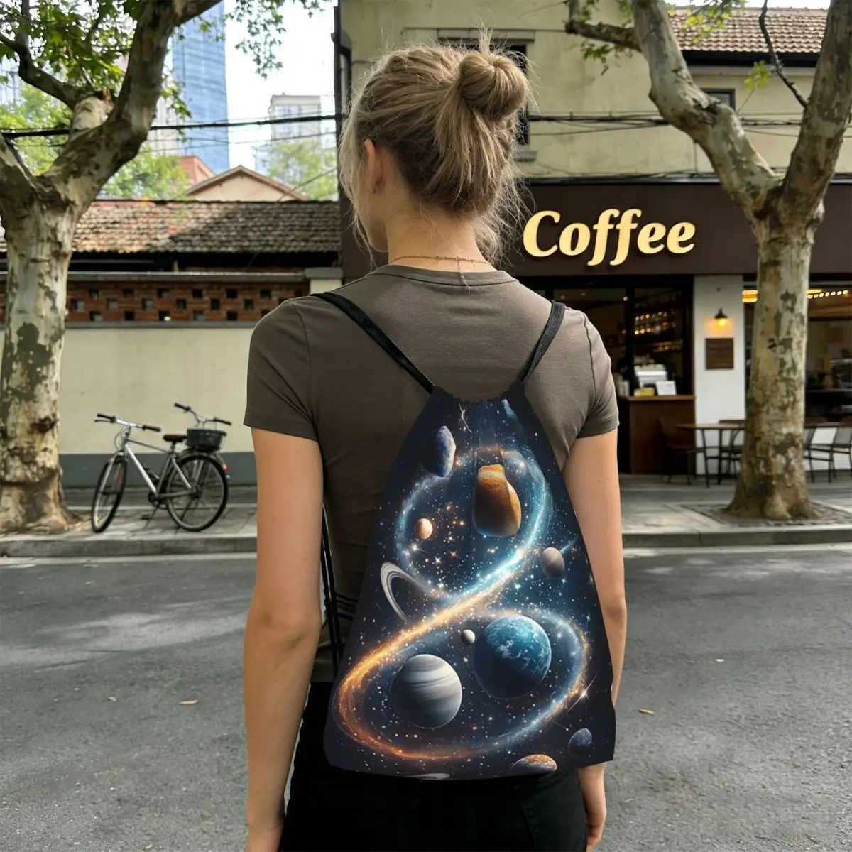 Planets Orbiting In Space Print Backpacks Fashion Drawstring Bags Sundries Bag Book Bags for Travel Students