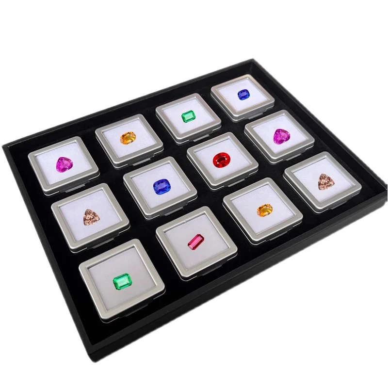 Loose Diamond Gem Display Case Top Glass Box Tray Stone Storage Holder Showcase Gemstone Jars Column Organizer with Clear View