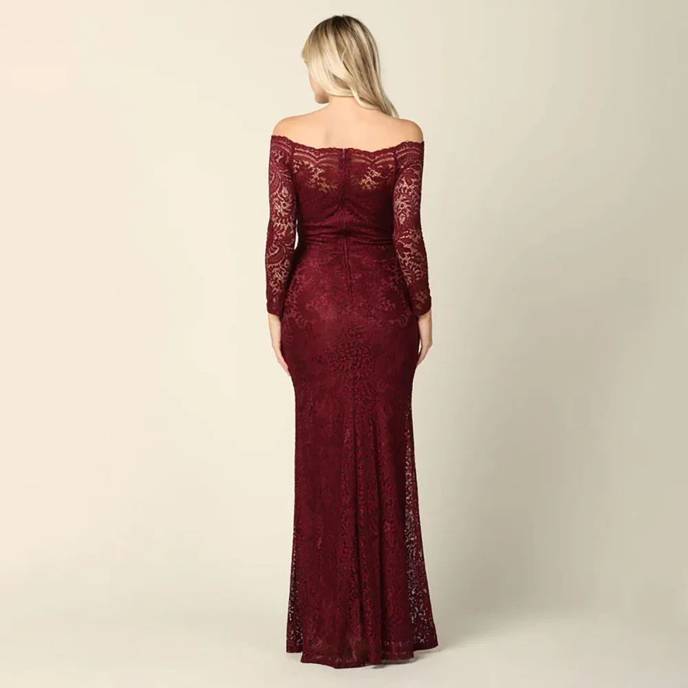 

Modern Style Lace A-line Floor Length Mother of The Bride Dresses Women's Off The Shoulder Full Sleeve Mother Gowns Customized