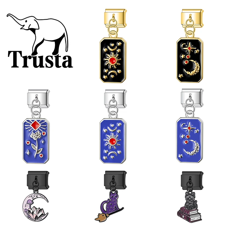 Trusta 2026 Hot Sun Moon Star Tarot Series Charms italian bracelet Stainless Steel Elastic DIY Making Bangle Wholesale New N648