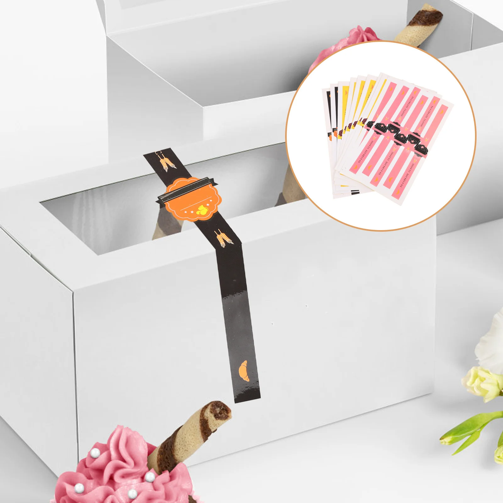 

50pcs Self-Adhesive Stickers 25 Pink 25 Black Strip Shape Decorative Sealing Labels For Gift Wrapping Baking Packaging Diy Party