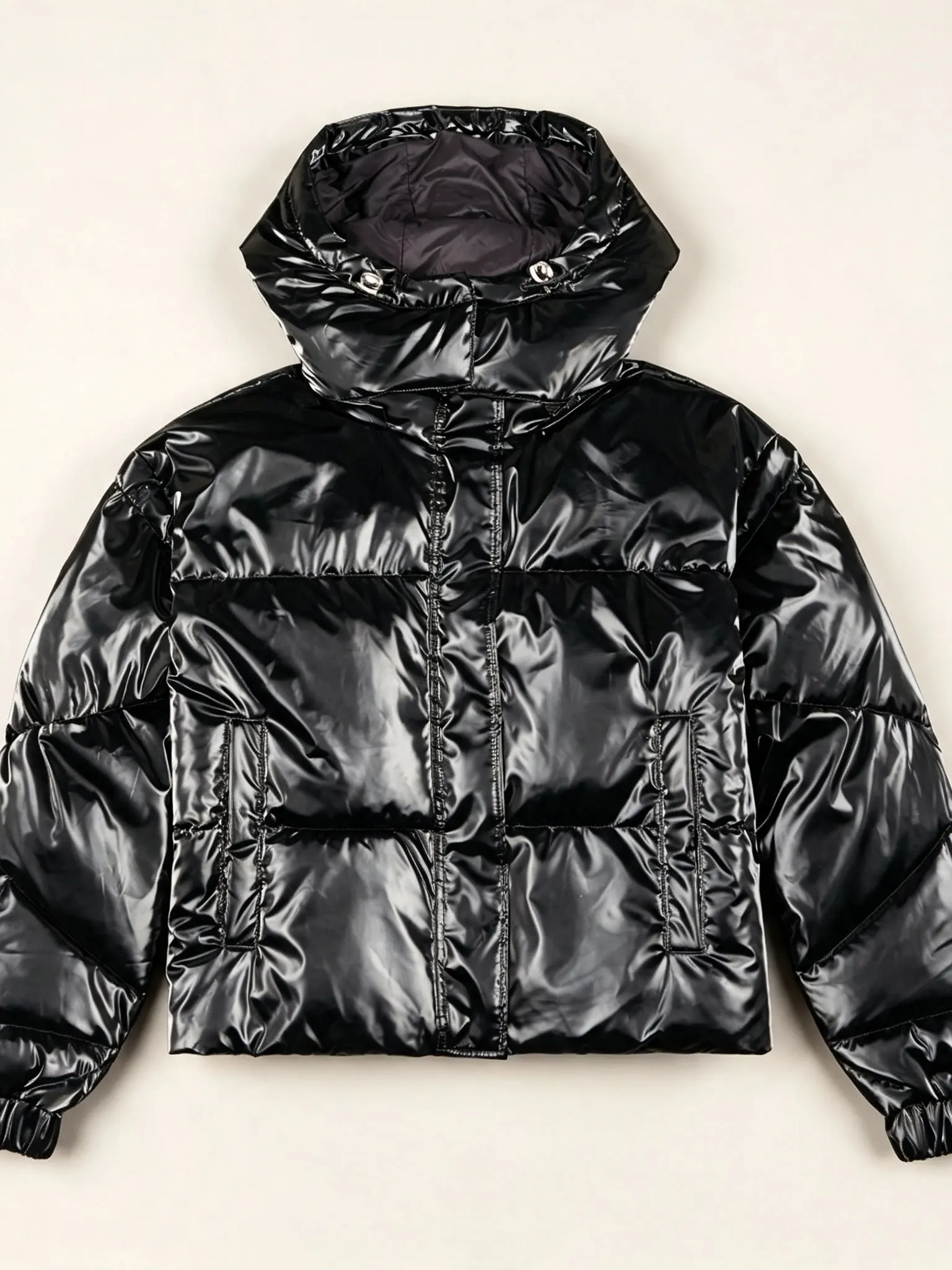 Warm Black Stand Collar Short Cotton Jacket Women's Shiny Bread Style Outerwear Casual Style Autumn Collection