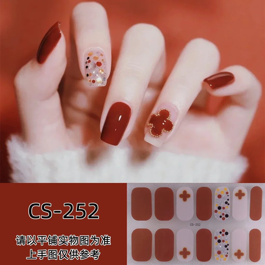 14tips Self-Adhesive Design Decal Nail Art Stickers Waterproof Full Cover Baking Free Gel Nail Film Paper For Nails Manicure Set