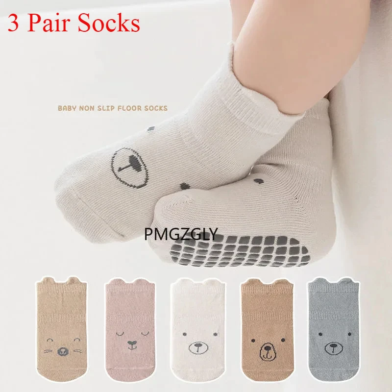 3/5 Pairs Baby Adorable Animals Pattern Non Slip Floor Socks, Breathable Casual Socks for Boys and Girls Kids Indoor Activities
