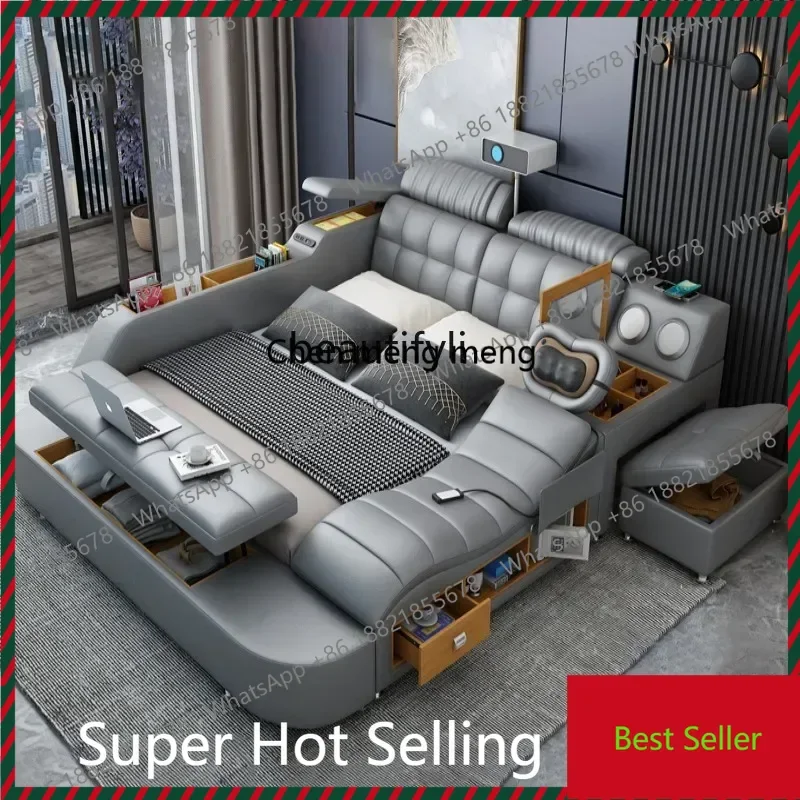 Multifunctional Intelligent Massage Tatami Bed Leather Bed Modern Simple Master Bedroom 1.8 M Double Bed
