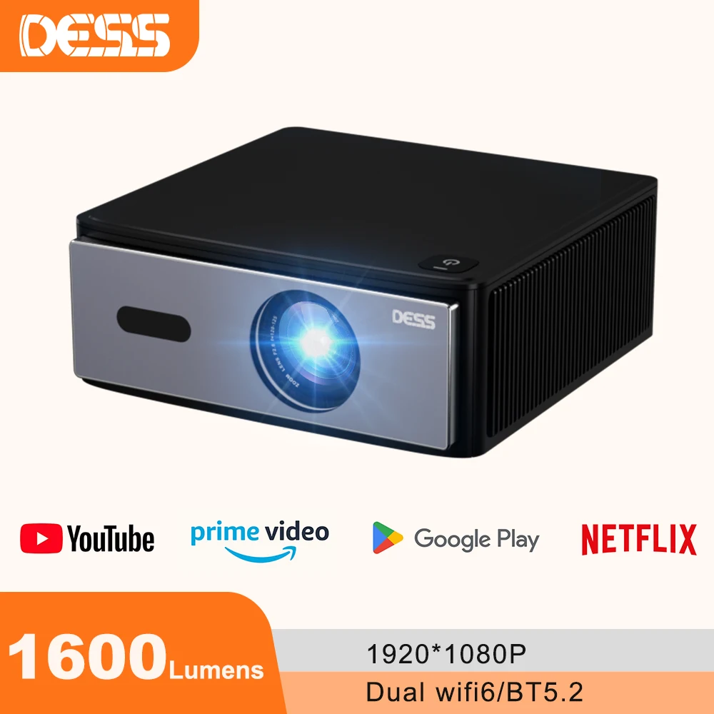 

DESS Native 1080P Projector Auto Focus Dual WiFi BT5.0 LED Screen HD FULL Portable Projector Smart Home Theater Game Beamer