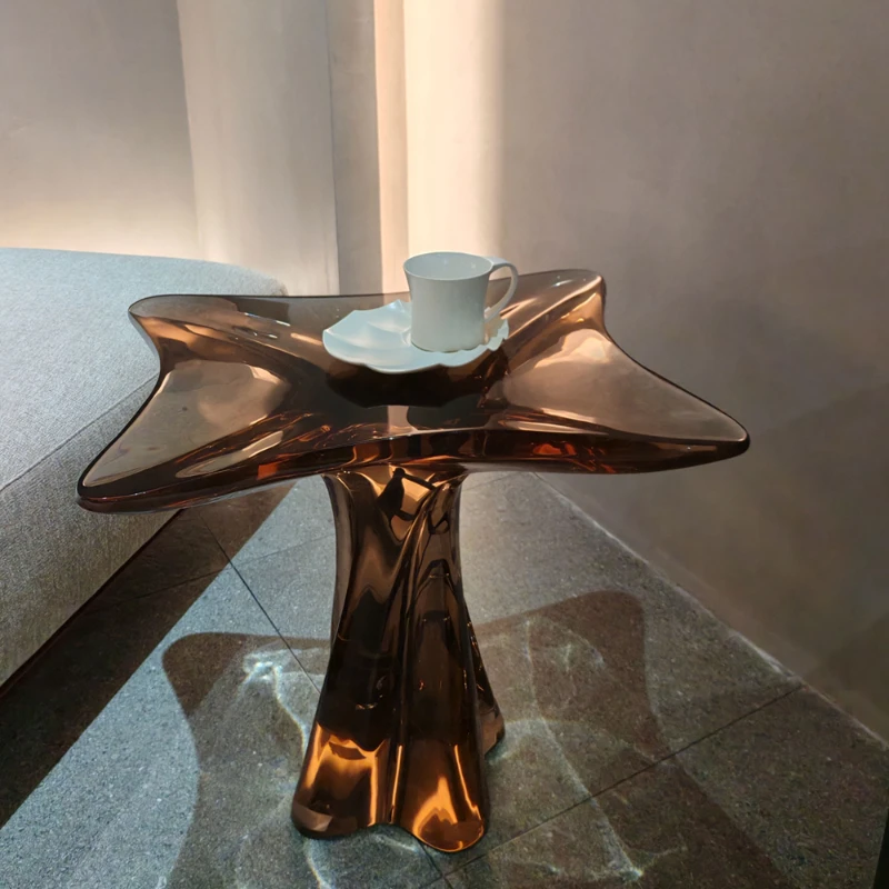 Nordic luxury crystal side table transparent brown acrylic (non-resin) irregular coffee table decoration home decoration