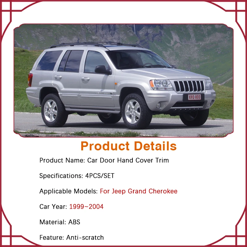 Car Door Handle Cover Trim For Jeep Grand Cherokee WJ 1999~2004 Door Handles Chromium Styling Set Exterior Parts Car Accessories