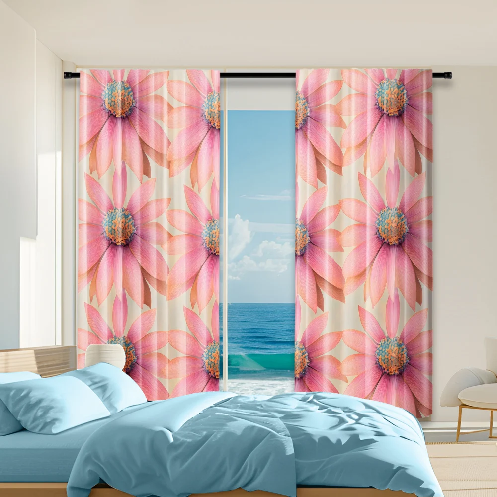 

2 pcs, versatile polyester transparent curtains for home decoration Chrysanthemum Floral for use in bedrooms and living rooms