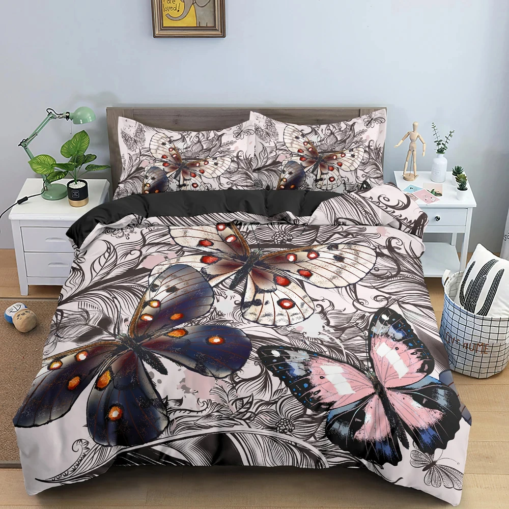 Beautiful Butterflies Watercolor Bedding Set,Duvet Cover Bed Set Quilt Cover Pillowcase,King Queen Twin Size Boys Girls Adults