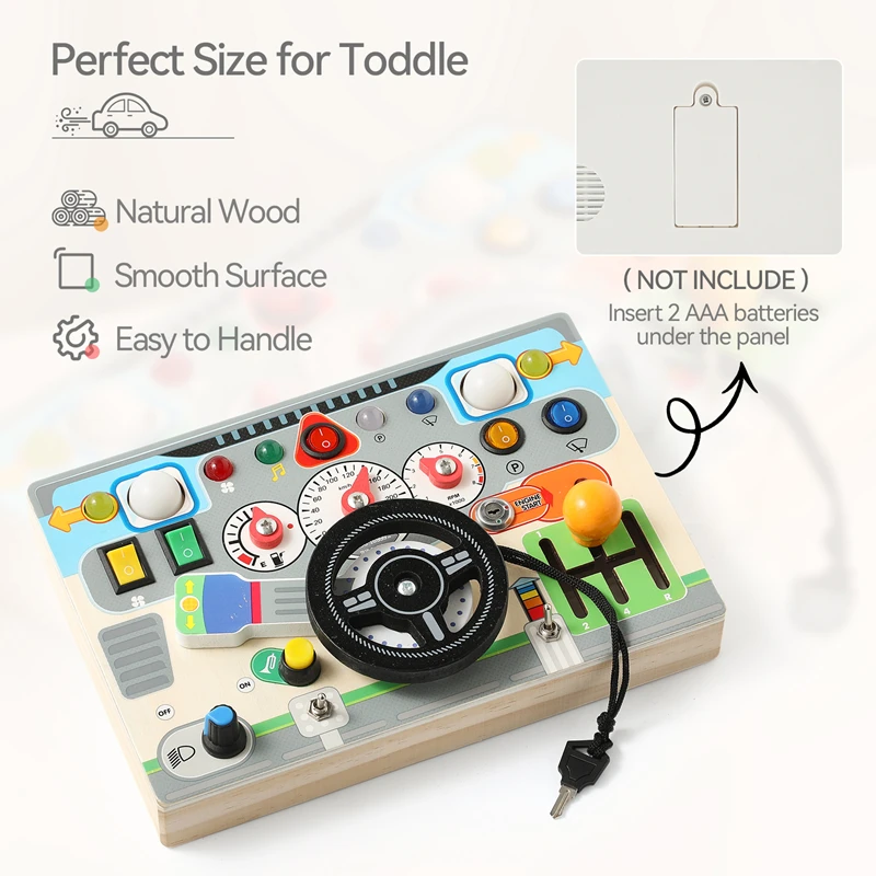 Montessori Busy Board Sensory Toy Wooden Car Steering Wheel Children Hand Fine Activity Game Teaching Aids Creative Newborn Gift