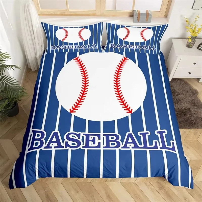 Kids Baseball Bedding Set Ball Sports Duvet Cover Set Single King for Boys Teens Polyester Baseball Bat Gloves Comforter Cover