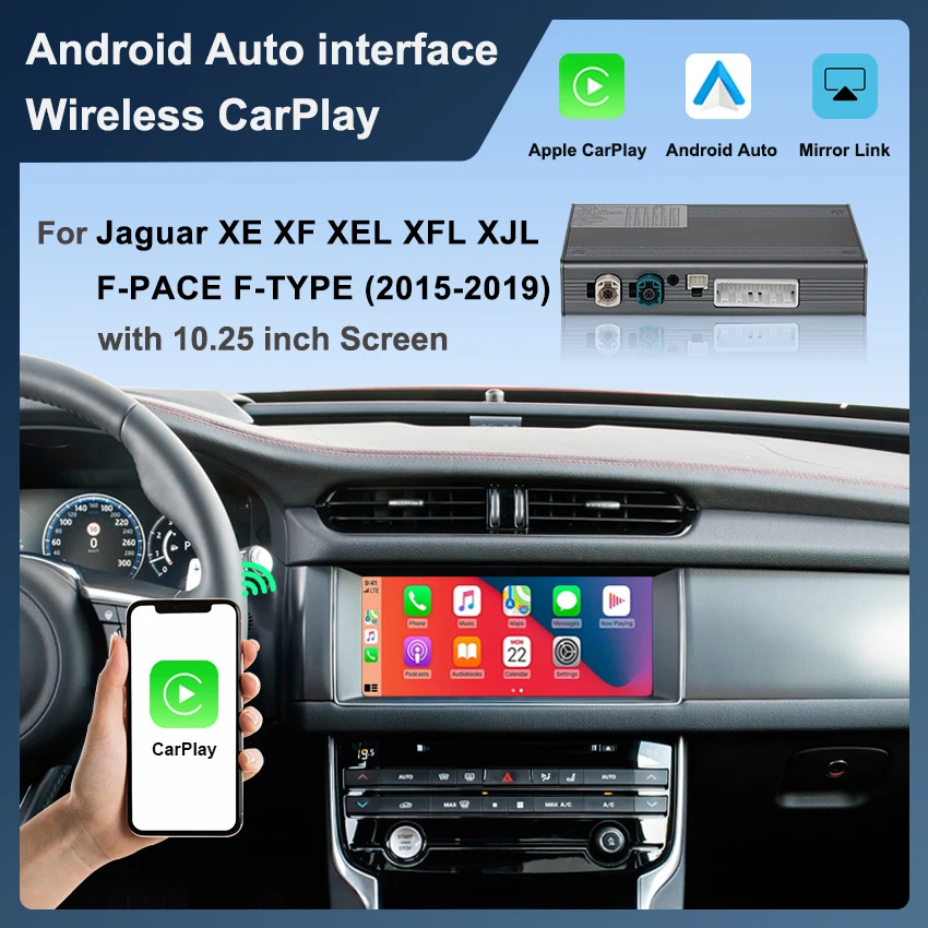 صندوق فك ترميز تلقائي جديد CarPlay Android لسيارة جاكوار XE XF XEL XFL XJL F-PACE F-TYPE مع وصلة مرآة تدعم 2016-2019