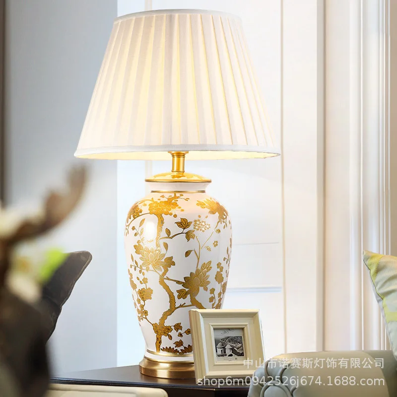 

Copper table lamp American style for living room Jingdezhen ceramic lamp luxury Bedroom bedside lamp decorated led lamps MJ1113