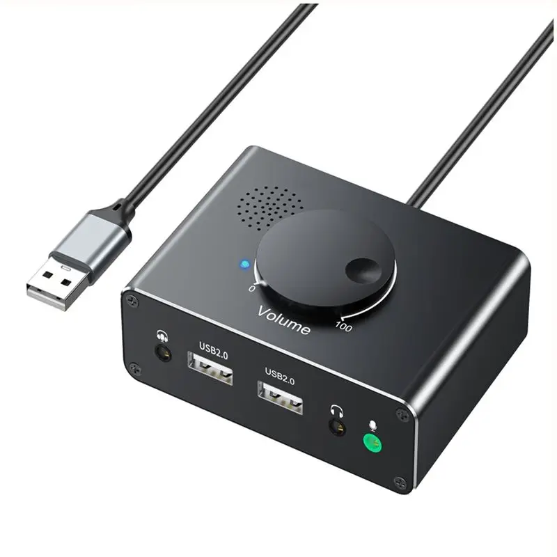 

USB External Sound Card 3 Ports USB 2.0 To 3.5Mm Sound Card With Volume Control Driver-Free Volume Adjustable Sound Card