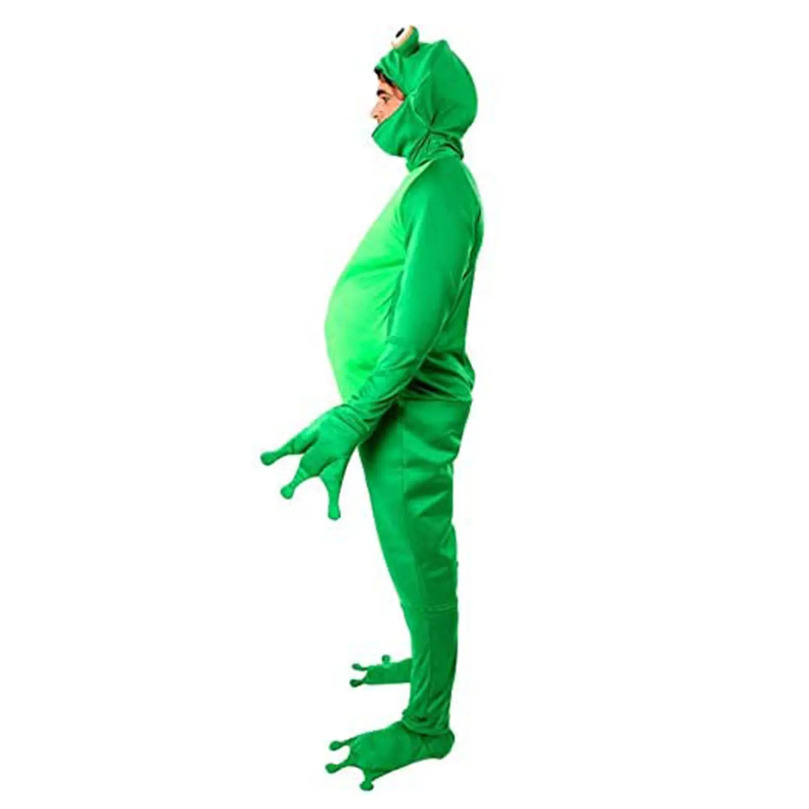 Men Halloween Frog Costume Open Face Jumpsuit with Webbed Hands & Boot Covers (Green)