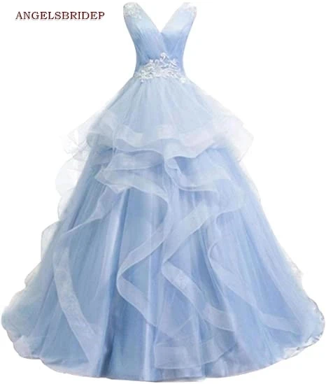 

ANGELSBRIDEP V-Neck Quinceanera Dresses Birthday Cap Shoulder Ruffle Vestidos De 15 Anos Formal Princess Party Hot