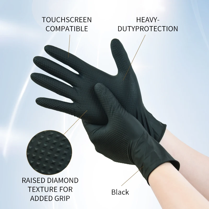 8 Mil Thick Multi-purpose Nitrile Gloves Diamond Texture Mechanic Industrial Waterproof Safety Work Non-slip Mechanics Repair