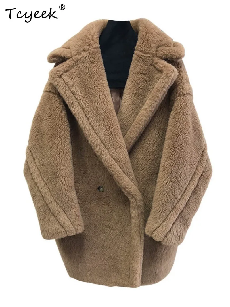 Tcyeek Alpaca Wool Women Coat Casual Thick Clothes Oversized Fur Outerwear for Petite Women Coats Autumn Winter Womens Jacket