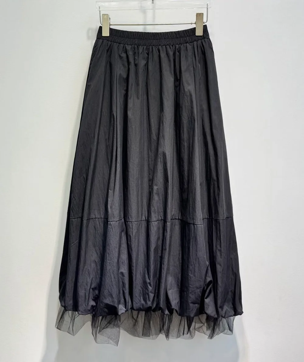 Newest Fashion Style Long Skirts 2026 Summer Design Lady Elastic Waist Pocket Patchwork Sexy Tulle Mesh Long White Black Skirt