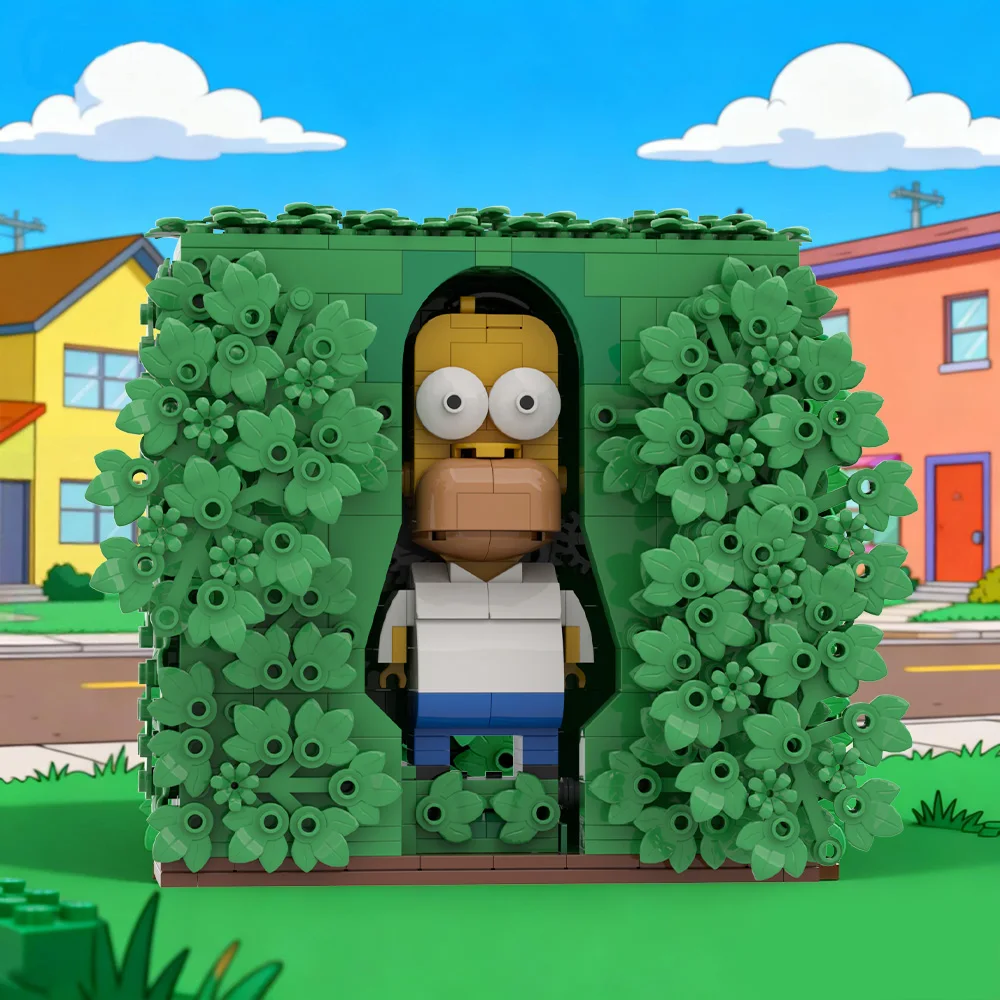 MOC Modelo de Bloques de Construcción de Anime de Los Simpson: Homer Retráctil del Arbusto, Figura de Ladrillos para Ensamblar, Juguetes y Regalos para Niños