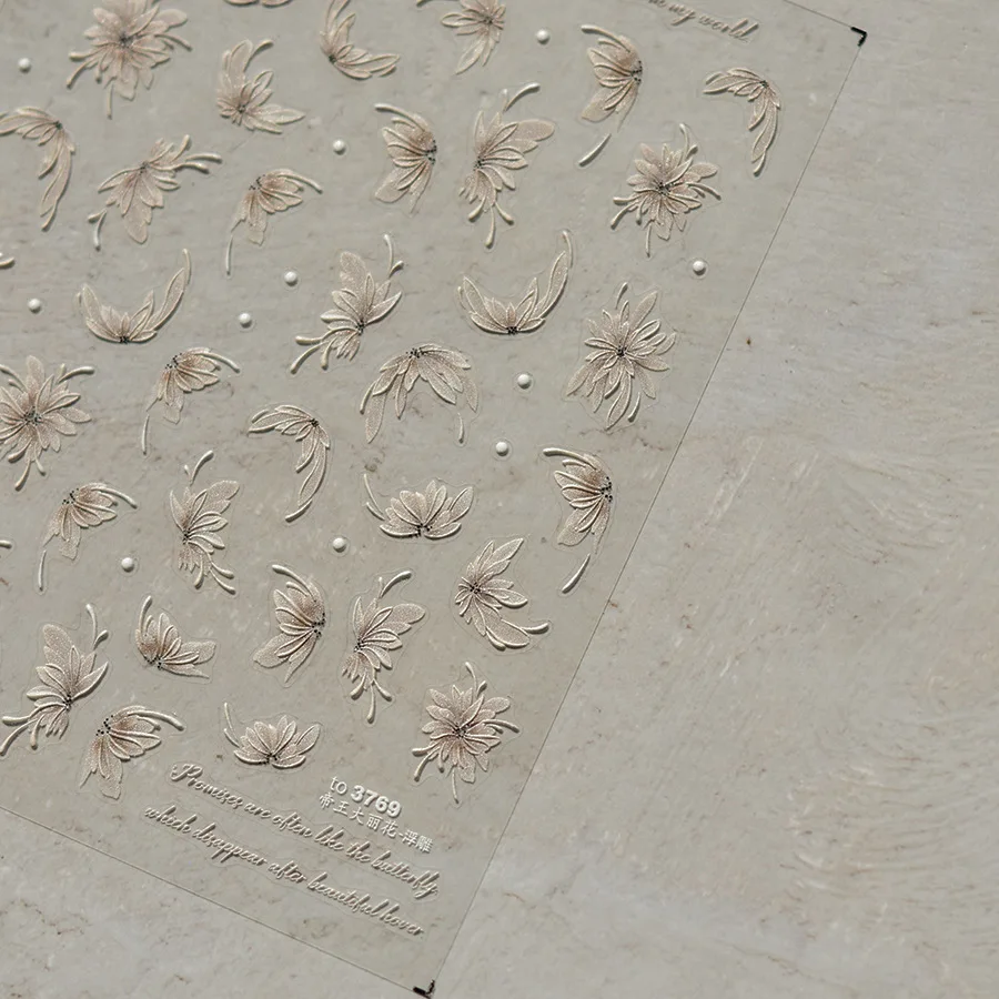 1 Uds. Calcomanías para uñas con flores de mariposa en relieve acrílico 5D, pegatinas para decoración de uñas con flores blancas exquisitas, deslizador autoadhesivo, accesorio DIY