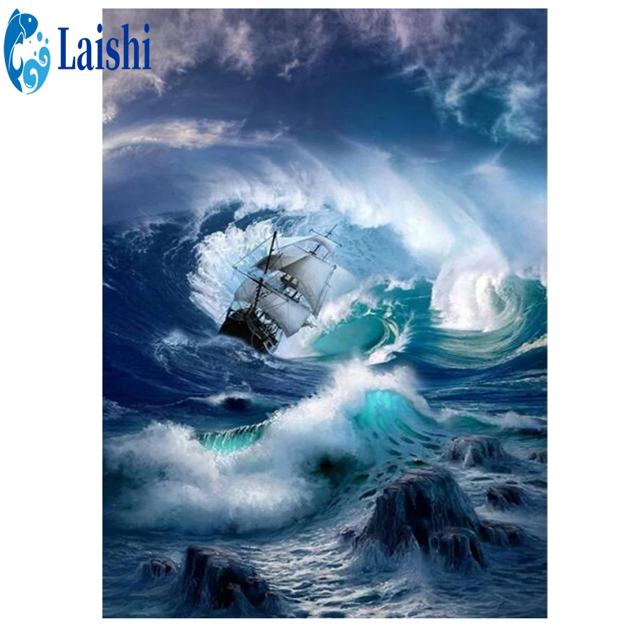 

5D алмазная живопись «сделай сам», Парусная вышивка с ветром и волнами, квадратная/круглая вышивка из страз, вышивка крестиком, искусственная мозаика