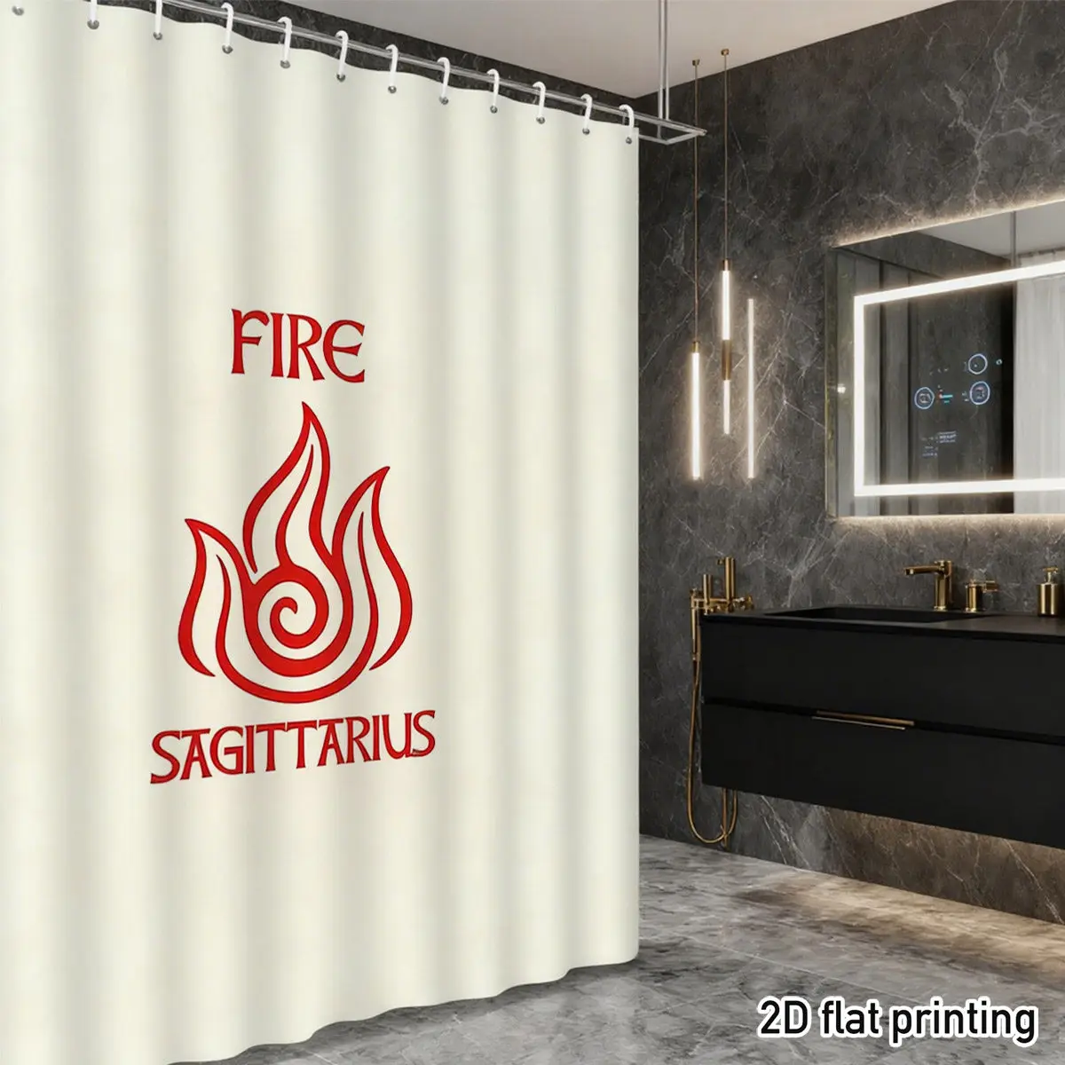 Cortina de ducha con diseño del zodiaco Sagitario, constelación de llamas rojas, decoración para el baño, pantalla de baño de tela impermeable para amantes de la astrología
