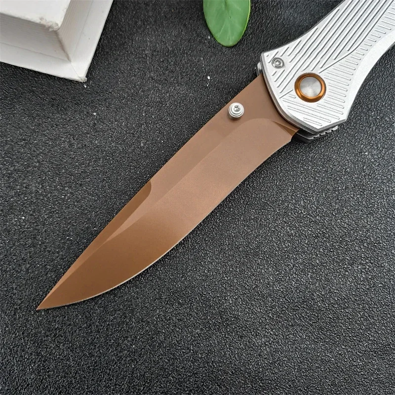 BM 710FE-24 McHenry & Williams Outdoor Folding Knife Flat Earth PVD Recurve Drop Point Blade Aluminium EDC Tactical Pocket Knife