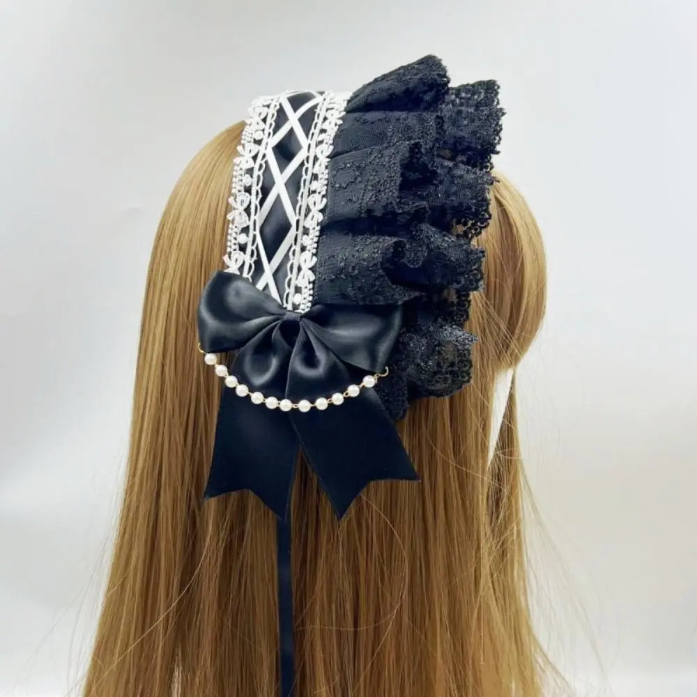 

Creative Sweet Lolita Lace Headband Pearl Ribbon Bow Ruffled Hairband Kawaii JK Maid Cosplay Headdress Daily