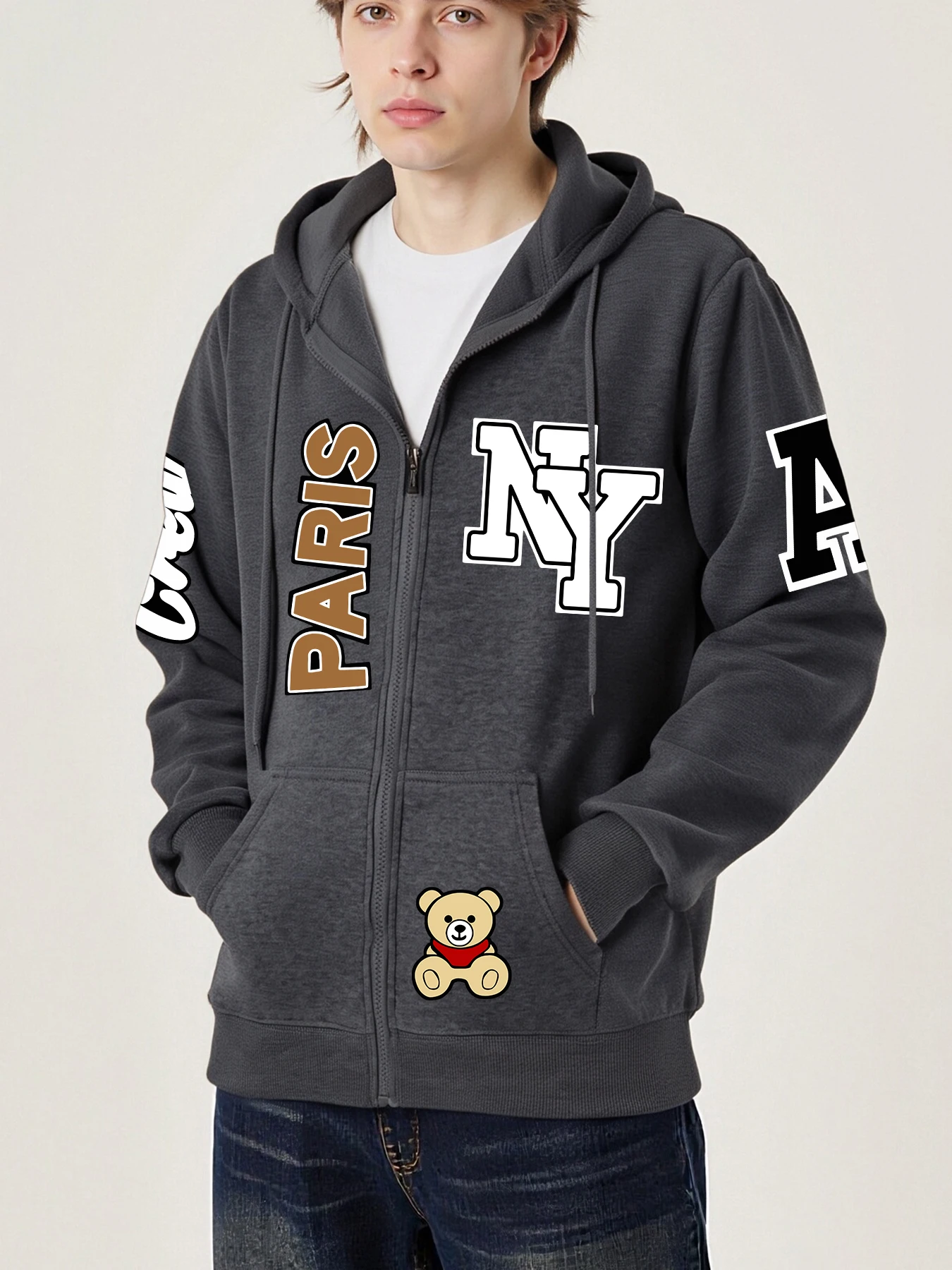 

New York Paris Are Both Dream Cities Man Zipper Jacket Loose Fashion Hoodies Fleece Street Pullovers Mans Autumn Casual Clothes