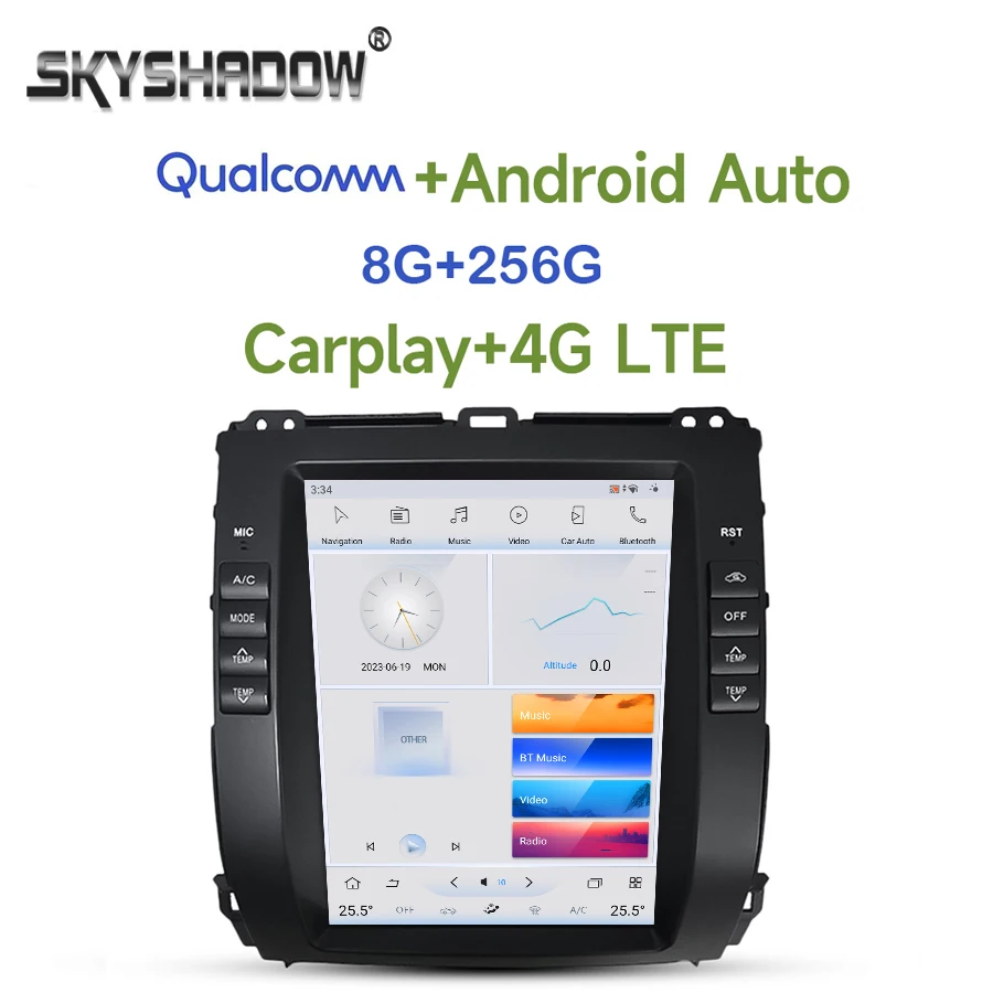 

Tesla Qualcomm Carplay автомобильный DVD-плеер 360 4G LTE Android 11,0 8G + 256G Wifi радио GPS для Toyota Prado 120 2002-2009 Lexus GX470