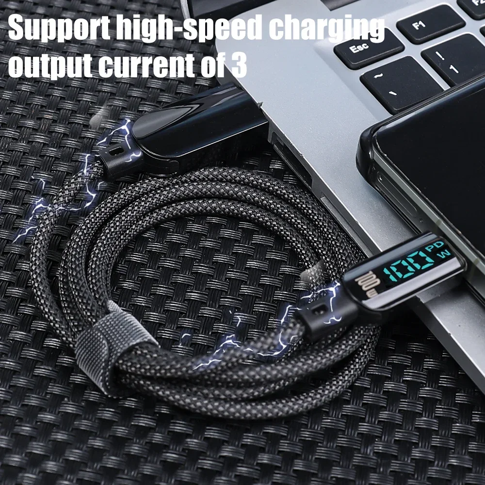 LED Digital Display 100W Super Fast Charging USB Type C Mobile Phone Data Cables for Samsung Xiaomi Android USB C Charger Cord