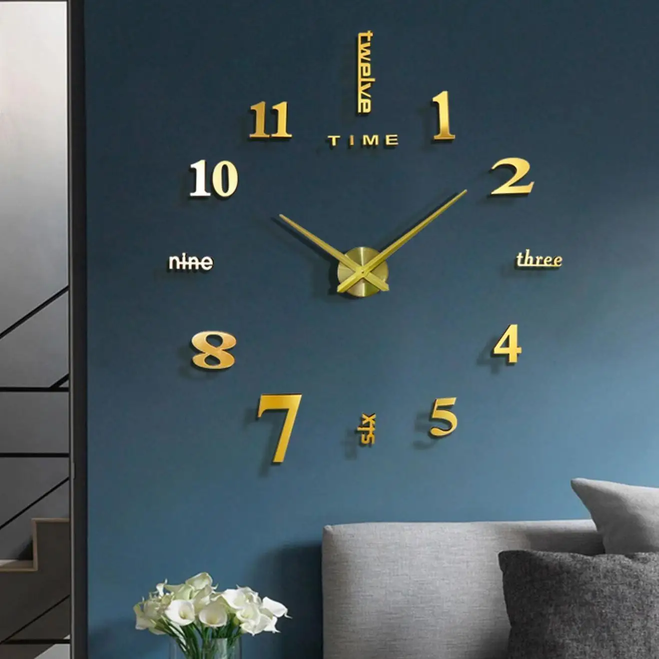 Multi-size DIY Digital Wall Clock Simple Modern Design Silent Wall Clocks Home Decor Living Room Mirror Stickers Punch-Free