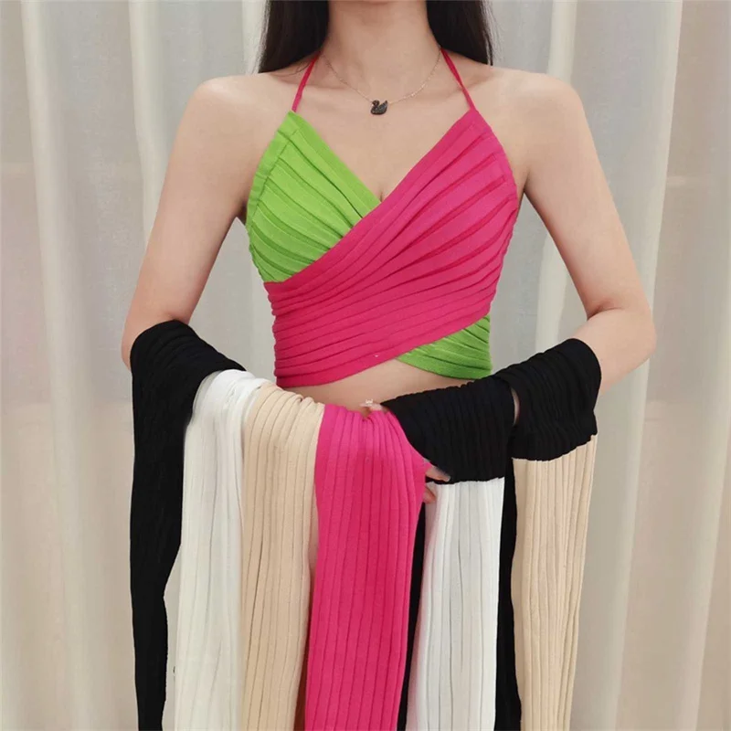1Pcs Summer Wear Cross Tie Hanging Neck Knitting Camisole Women's New Sweet Sexy Short Bra Top
