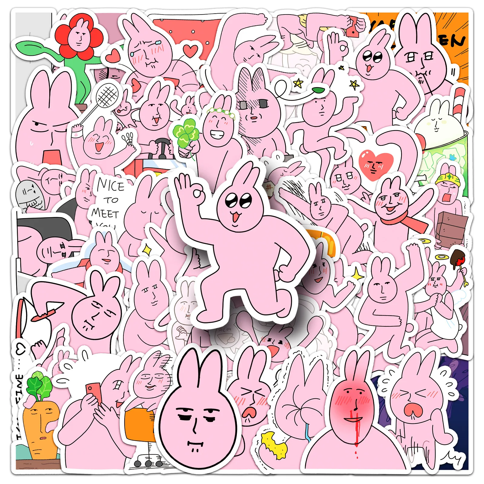 10/30/50pcs Cute Pink Rabbit Cartoon Stickers Funny Decals Decoration Kids DIY Scrapbook Phone Laptop Fridge Bike Graffiti Toys