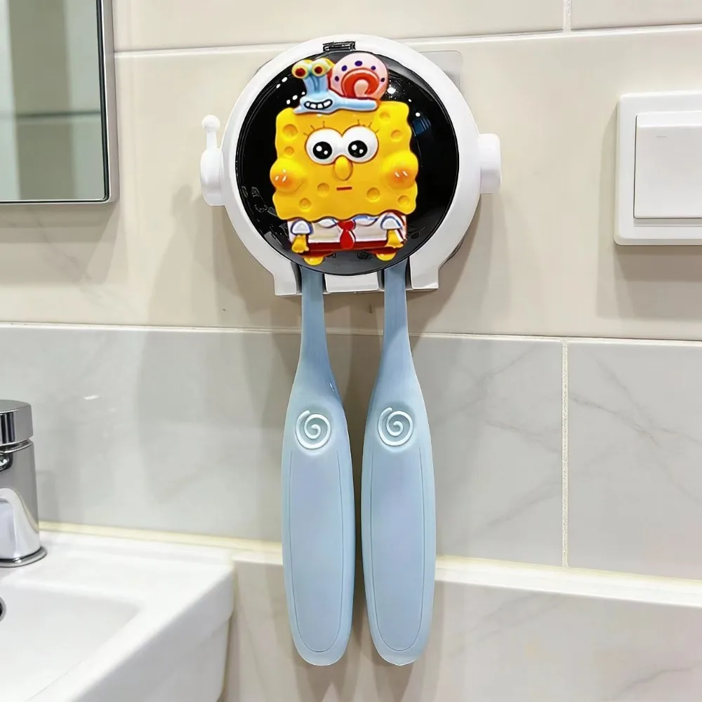 SpongeBob SquarePants Toothbrush Holder Wall Mounted No Drilling Bathroom Organizer Cute Cartoon Storage Rack Gift