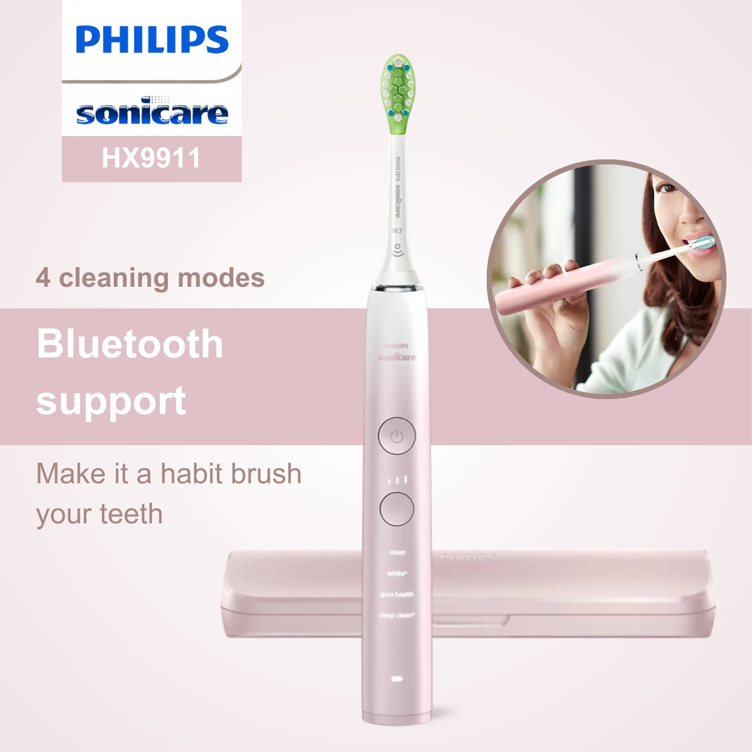 

Philips Sonicare Electric Toothbrush 9000 Series HX9911, Bluetooth Connectable, 4 Modes,With Pressure Light, Deep Cleansing