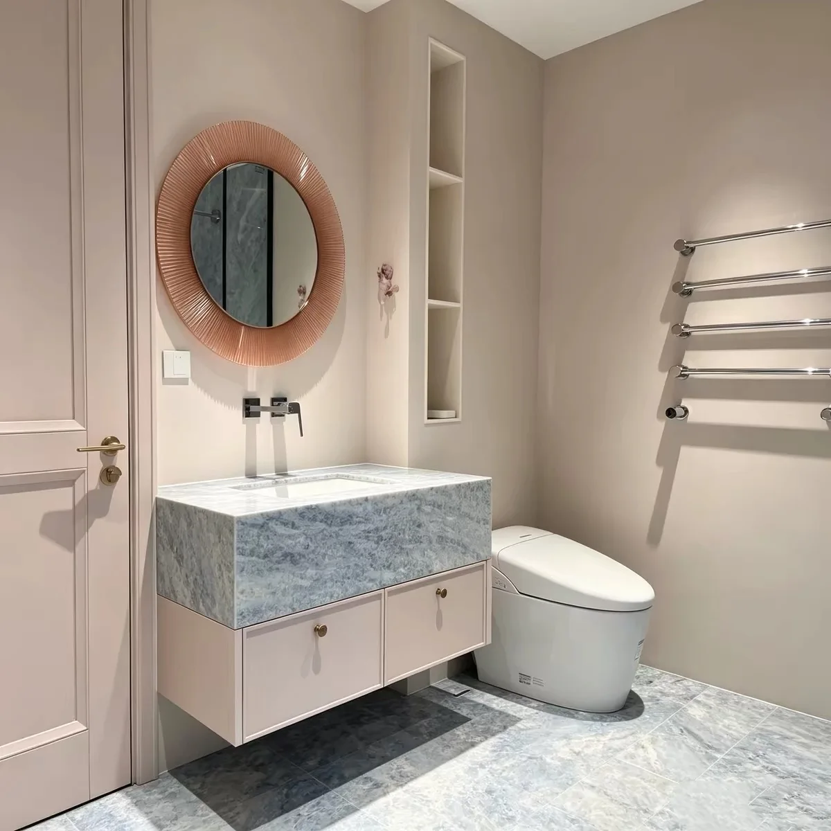 Natural Bathroom Cabinet Blue Crystal Stone Countertop Bathroom Cabinet with Solid Wood Paint Finish Modern Washstand for Toilet