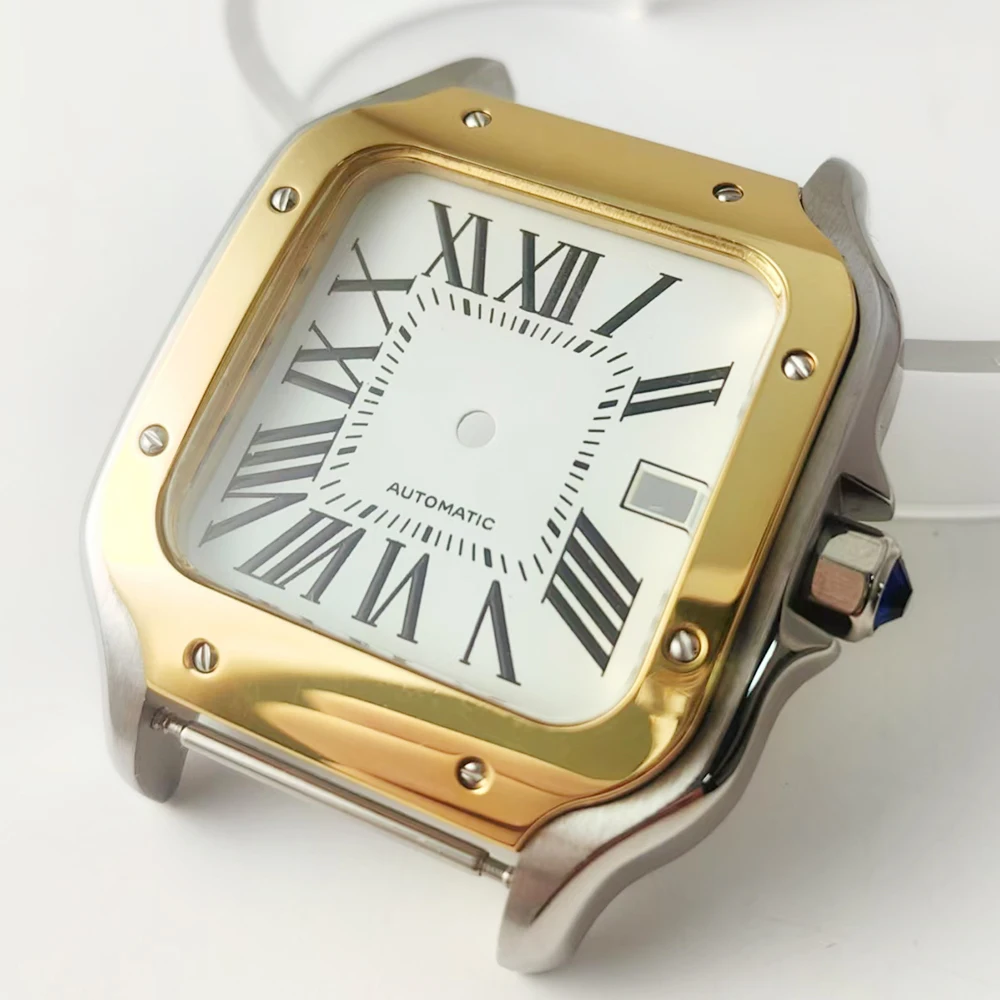 38 مللي متر الذهب مربع حالة الأبيض مربع الهاتفي ل 316L الصلب ساعة NH36 أجزاء الحركة الأوتوماتيكية إصلاح وتعديل