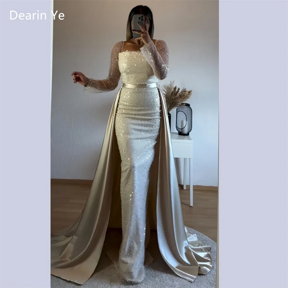 

Customized Saudi Arabia Formal Dress Evening Dearin Bateall Sheath Floor Length Sequin Skirts Tulle Ribbon Hugging Bespoke Occas