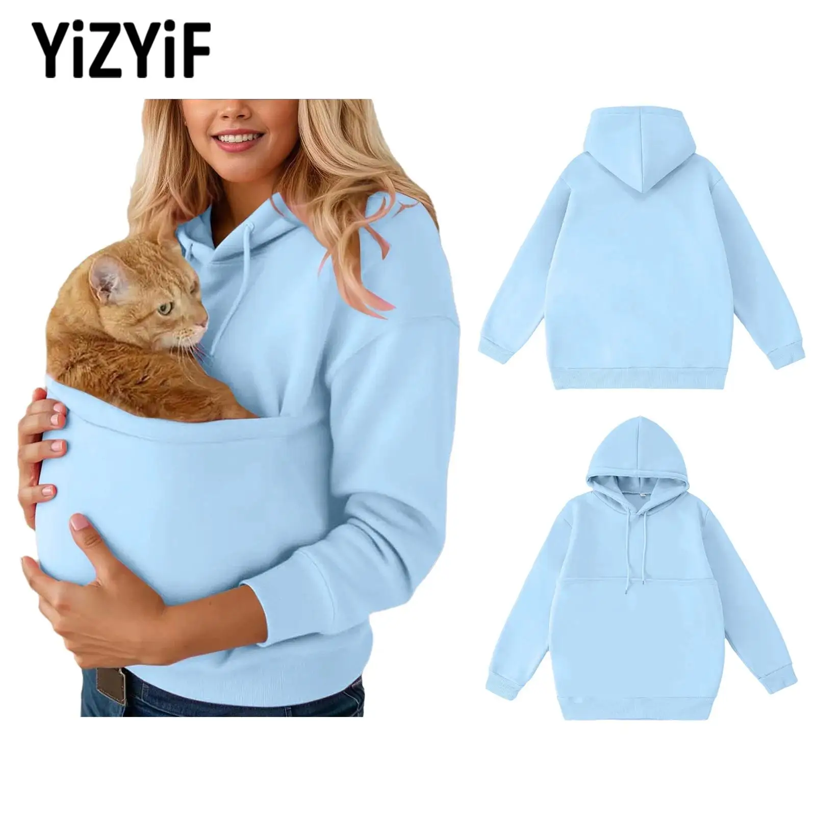 

Womens Drawstring Hooded Sweatshirt with Pet Pocket Long Sleeve Loose Pullover Hoodie for Travel Home Casual Outing Park Costume
