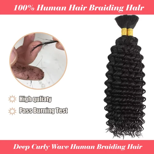 Imagen 2 del producto Cabello trenzado humano, cabello humano a granel de onda profunda, 100g, sin trama, extensiones de cabello humano, Micro cabello trenzado humano para trenzas bohemias