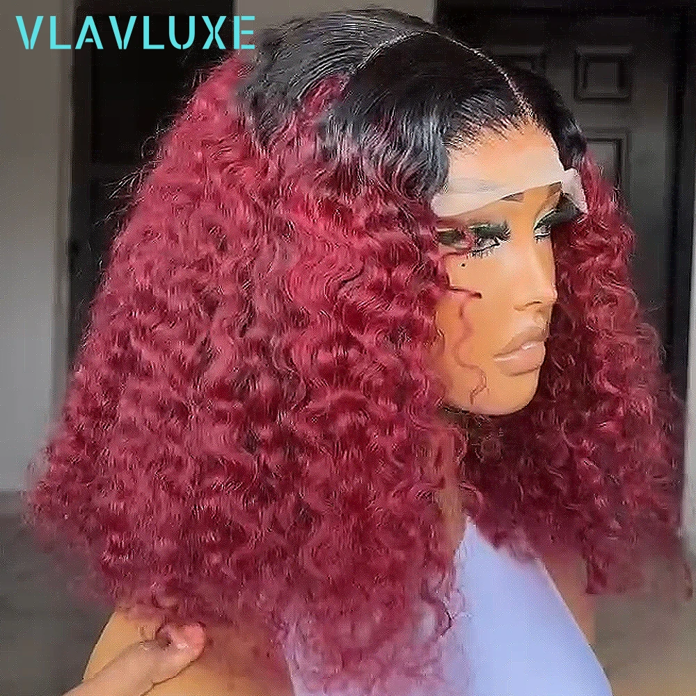 

Ombre Burgundy 100% Human Hair 99j Color Jerry Curly 4x4 13x6 HD Lace Front 18 Inch Wig 300/400 Density Preplucked Wig For Women