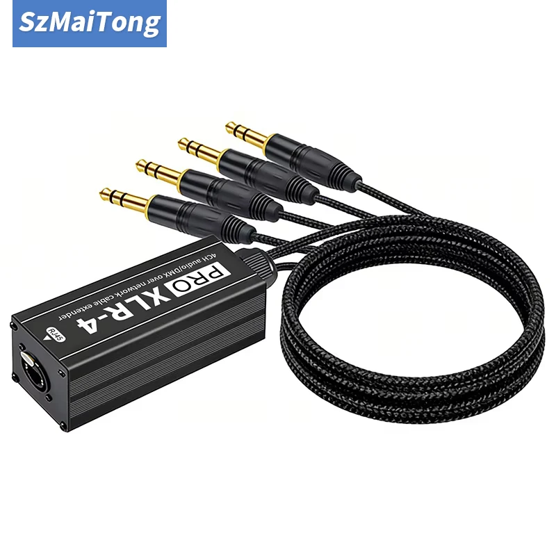 4 Channel XLR to RJ45 Network Audio Extender Signal Transceiver Network Cable Extender for Stage Lighting DJ Show Recording