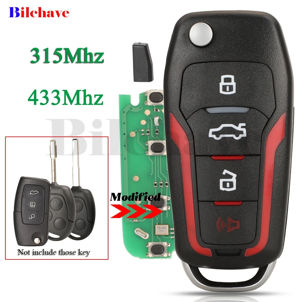 

jingyuqin 315Mhz/433Mhz 4 ButtonModified Remote Key For Ford Focus Fiesta Transit Mondeo Fusion With HU101 FO21 Blade