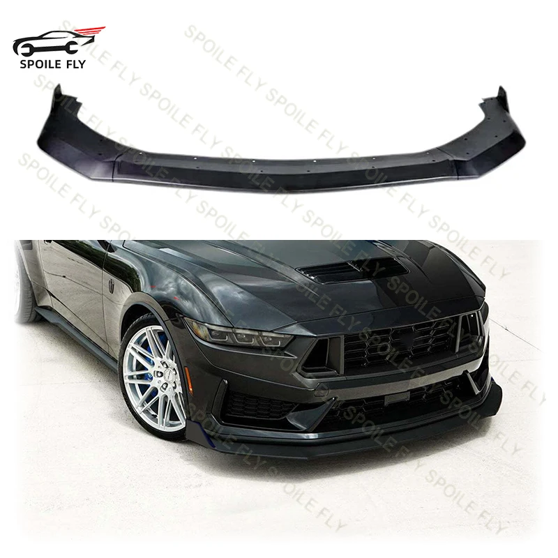 High Quality ABS For Ford Mustang S650 GT Ecoboost 2024 2025 Car Front Lip Bumper Spoiler Body Kit Gloss Black Carbon Fiber Look